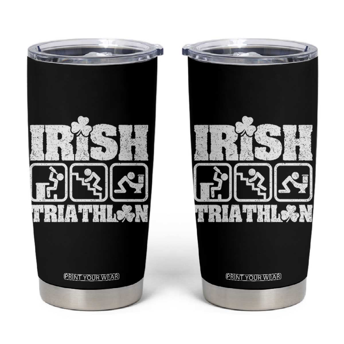 Irish Triathlon Funny Drinking Challenge Tumbler Cup St Patricks Day Beer Party Humor TS02 Black Print Your Wear