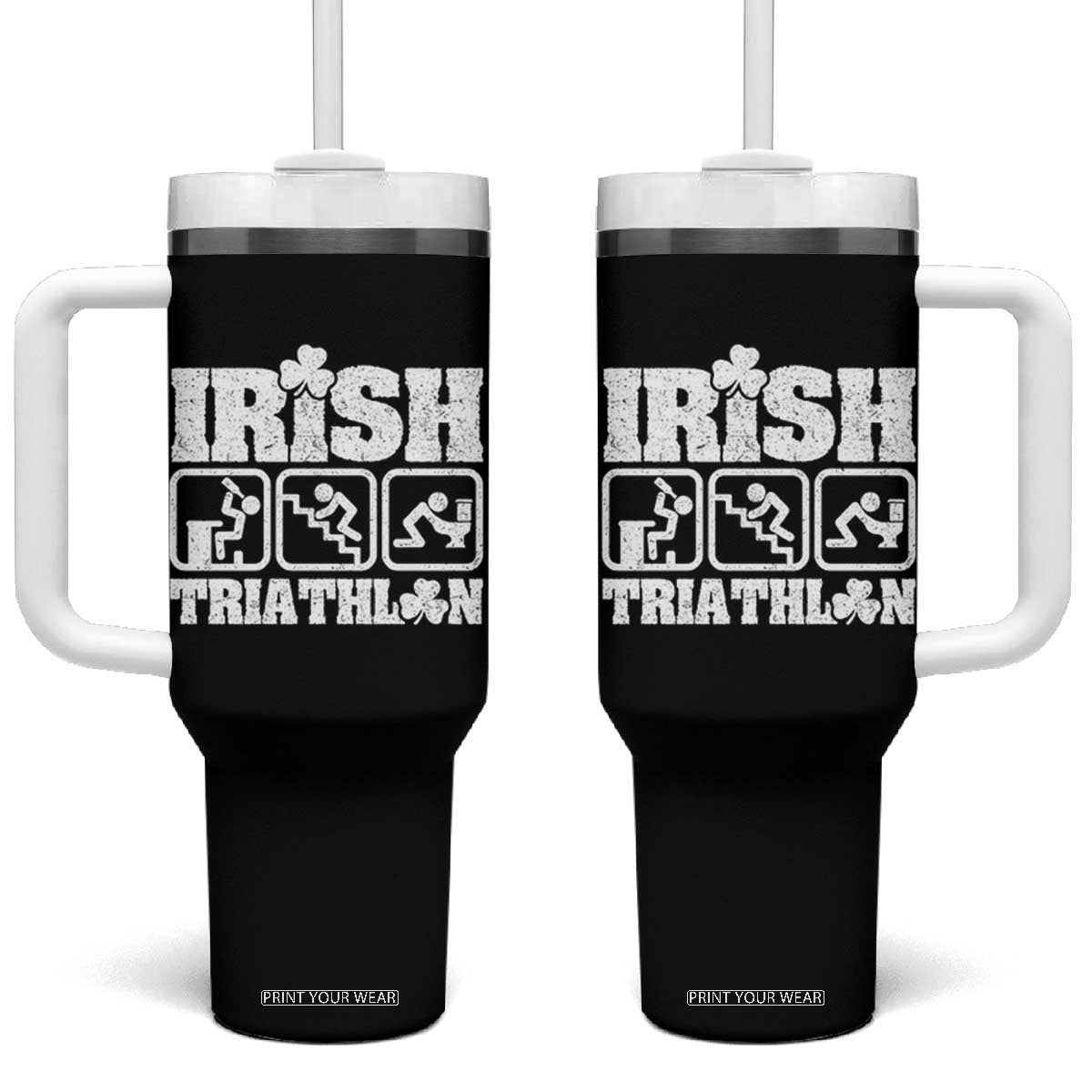 Irish Triathlon Funny Drinking Challenge Tumbler With Handle St Patricks Day Beer Party Humor TS02 One Size: 40 oz Black Print Your Wear