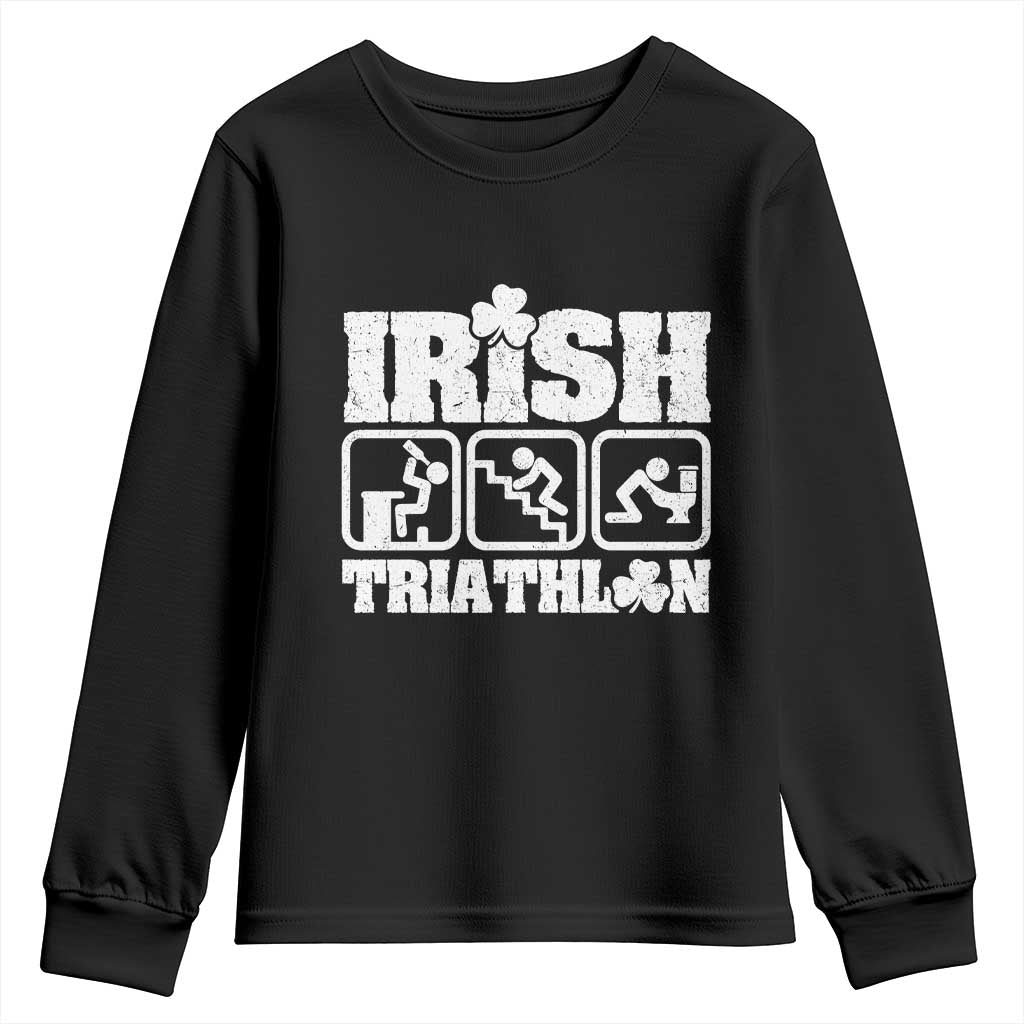 Irish Triathlon Funny Drinking Challenge Youth Sweatshirt St Patricks Day Beer Party Humor TS02 Black Print Your Wear