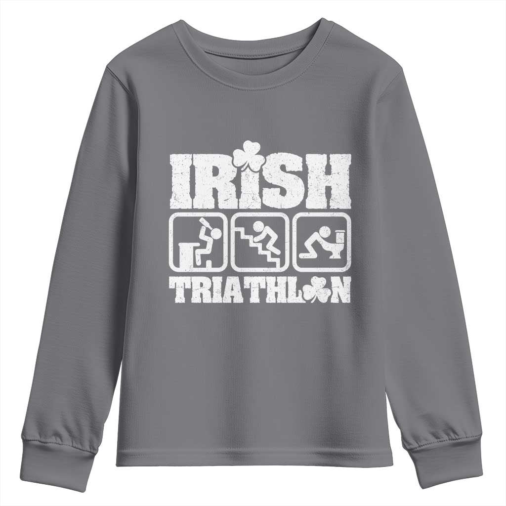 Irish Triathlon Funny Drinking Challenge Youth Sweatshirt St Patricks Day Beer Party Humor TS02 Charcoal Print Your Wear