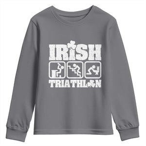 Irish Triathlon Funny Drinking Challenge Youth Sweatshirt St Patricks Day Beer Party Humor TS02 Charcoal Print Your Wear