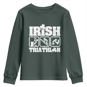 Irish Triathlon Funny Drinking Challenge Youth Sweatshirt St Patricks Day Beer Party Humor TS02 Dark Forest Green Print Your Wear