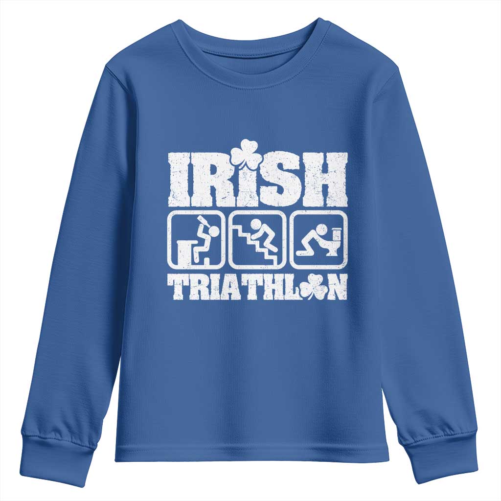 Irish Triathlon Funny Drinking Challenge Youth Sweatshirt St Patricks Day Beer Party Humor TS02 Royal Blue Print Your Wear