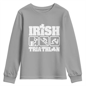 Irish Triathlon Funny Drinking Challenge Youth Sweatshirt St Patricks Day Beer Party Humor TS02 Sport Gray Print Your Wear