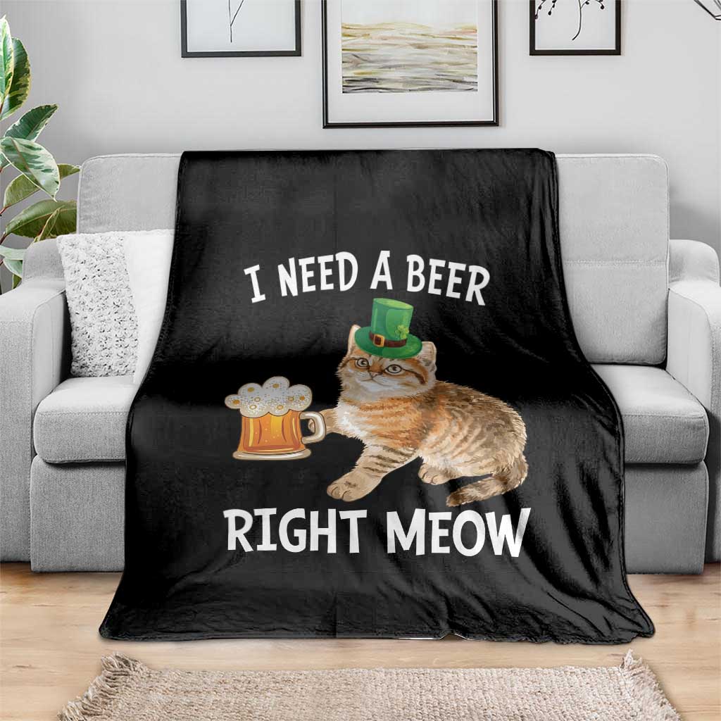 I Need A Beer Right Meow Funny Cat Drinking Joke Throw Blanket St Patricks Day Humor TS02 Print Your Wear