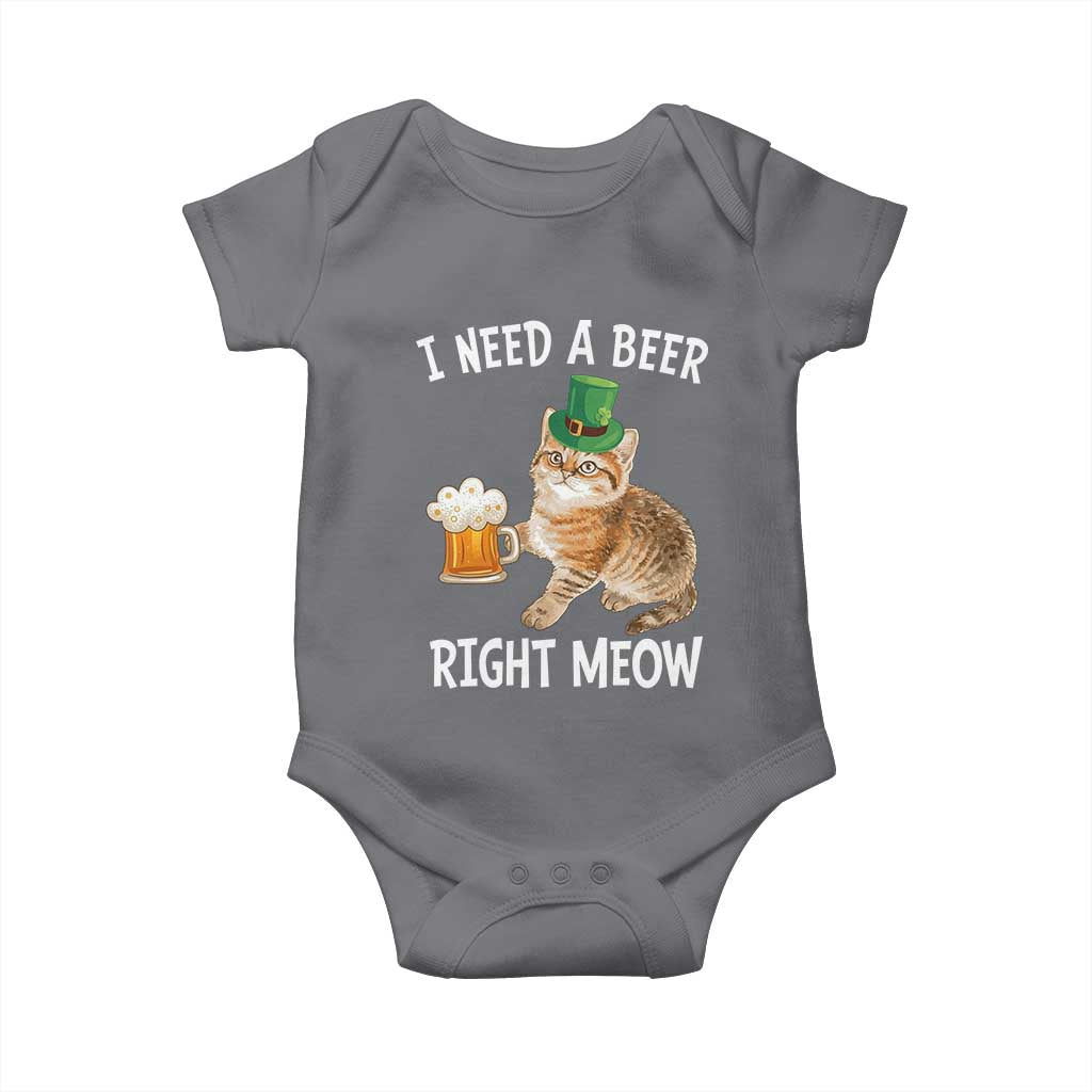 I Need A Beer Right Meow Funny Cat Drinking Joke Baby Onesie St Patricks Day Humor TS02 Charcoal Print Your Wear