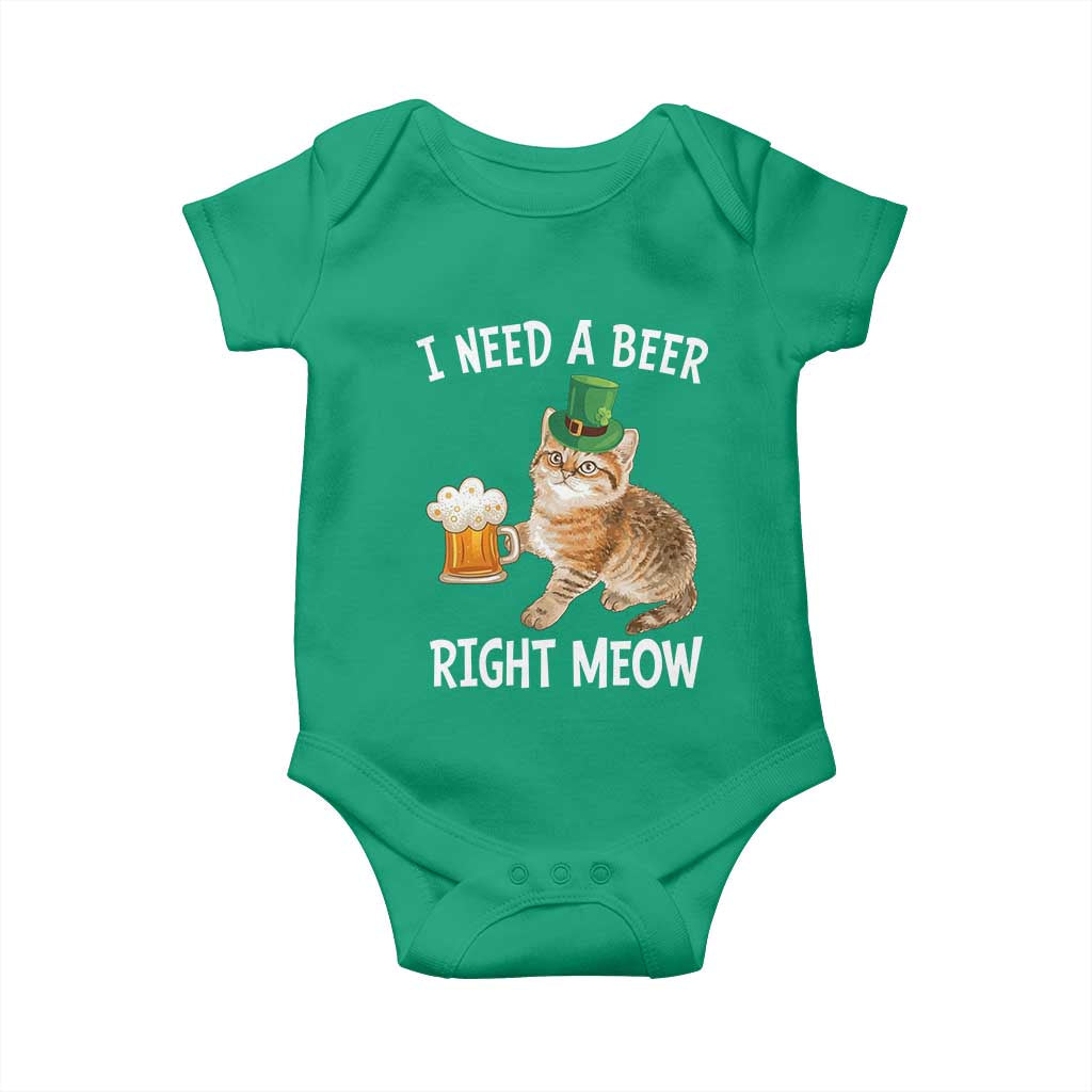 I Need A Beer Right Meow Funny Cat Drinking Joke Baby Onesie St Patricks Day Humor TS02 Irish Green Print Your Wear