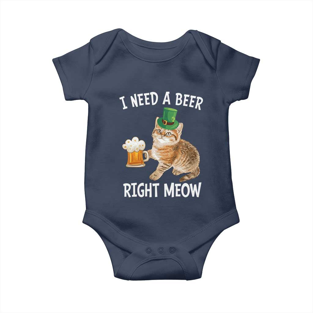 I Need A Beer Right Meow Funny Cat Drinking Joke Baby Onesie St Patricks Day Humor TS02 Navy Print Your Wear