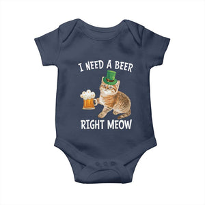 I Need A Beer Right Meow Funny Cat Drinking Joke Baby Onesie St Patricks Day Humor TS02 Navy Print Your Wear