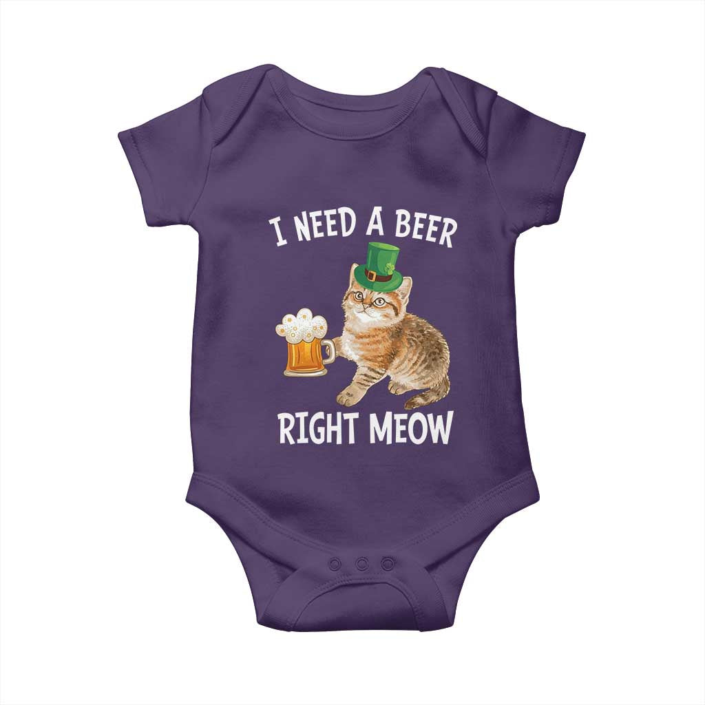 I Need A Beer Right Meow Funny Cat Drinking Joke Baby Onesie St Patricks Day Humor TS02 Purple Print Your Wear