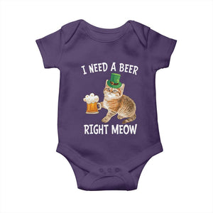 I Need A Beer Right Meow Funny Cat Drinking Joke Baby Onesie St Patricks Day Humor TS02 Purple Print Your Wear