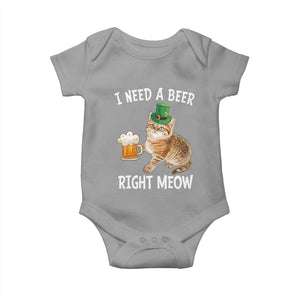 I Need A Beer Right Meow Funny Cat Drinking Joke Baby Onesie St Patricks Day Humor TS02 Sport Gray Print Your Wear