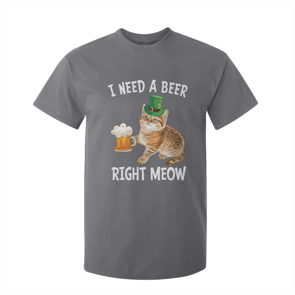 I Need A Beer Right Meow Funny Cat Drinking Joke T Shirt For Kid St Patricks Day Humor TS02 Charcoal Print Your Wear