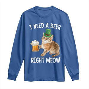 I Need A Beer Right Meow Funny Cat Drinking Joke Long Sleeve Shirt St Patricks Day Humor TS02 Royal Blue Print Your Wear