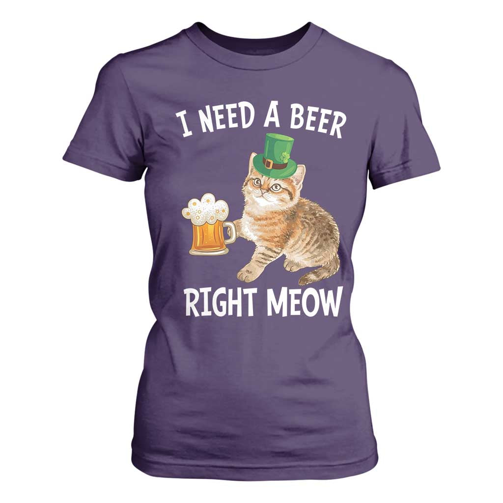 I Need A Beer Right Meow Funny Cat Drinking Joke T Shirt For Women St Patricks Day Humor TS02 Purple Print Your Wear