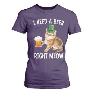 I Need A Beer Right Meow Funny Cat Drinking Joke T Shirt For Women St Patricks Day Humor TS02 Purple Print Your Wear