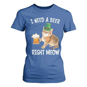 I Need A Beer Right Meow Funny Cat Drinking Joke T Shirt For Women St Patricks Day Humor TS02 Royal Blue Print Your Wear