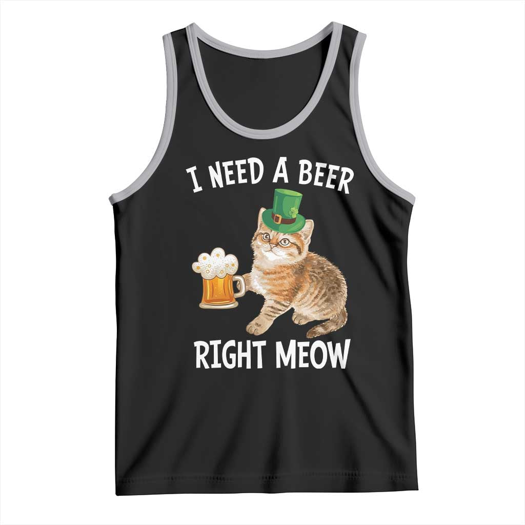 I Need A Beer Right Meow Funny Cat Drinking Joke Tank Top St Patricks Day Humor TS02 Black Athletic Heather Print Your Wear