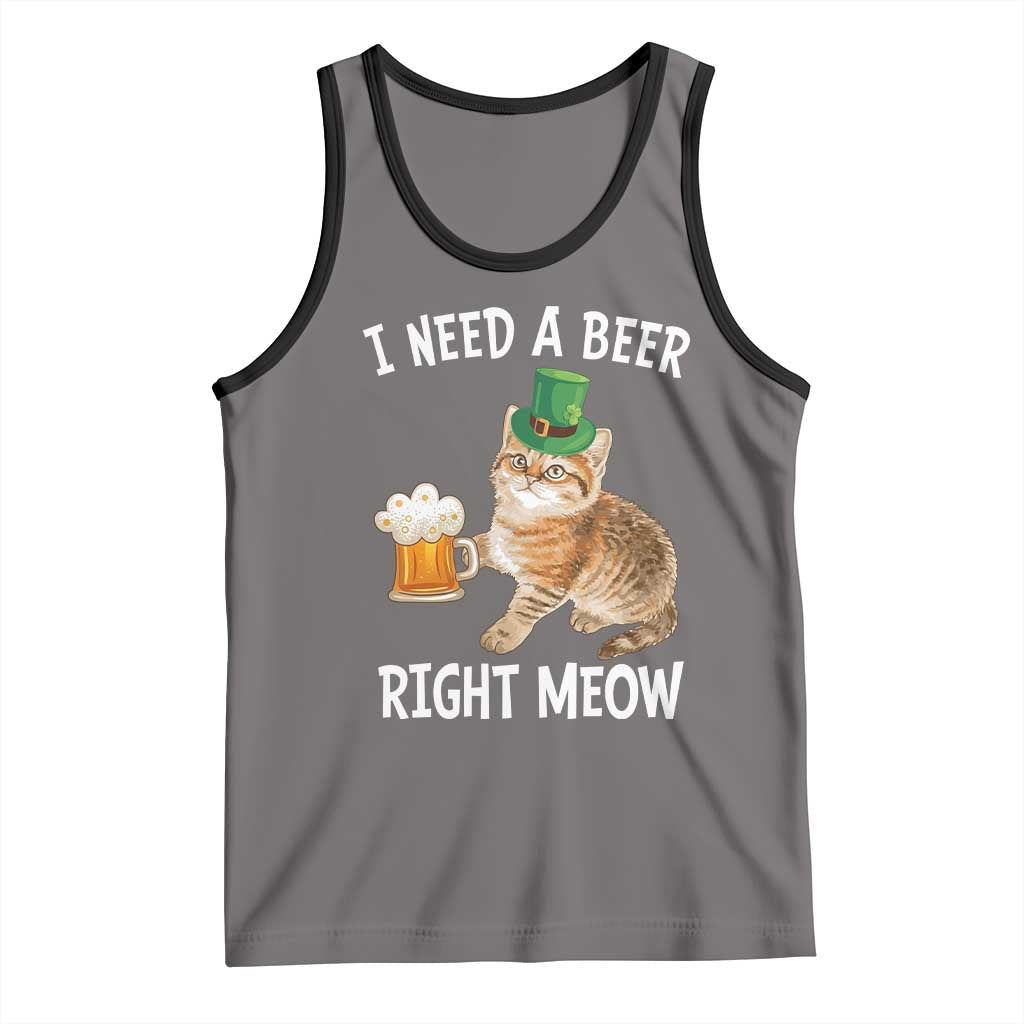 I Need A Beer Right Meow Funny Cat Drinking Joke Tank Top St Patricks Day Humor TS02 Deep Heather Black Print Your Wear