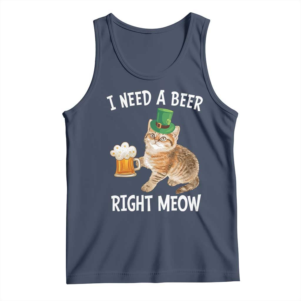 I Need A Beer Right Meow Funny Cat Drinking Joke Tank Top St Patricks Day Humor TS02 Navy Print Your Wear