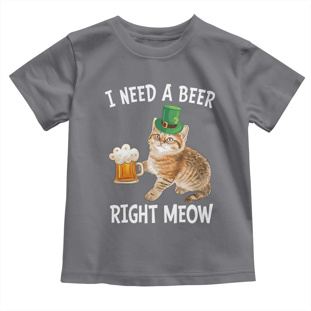 I Need A Beer Right Meow Funny Cat Drinking Joke Toddler T Shirt St Patricks Day Humor TS02 Charcoal Print Your Wear