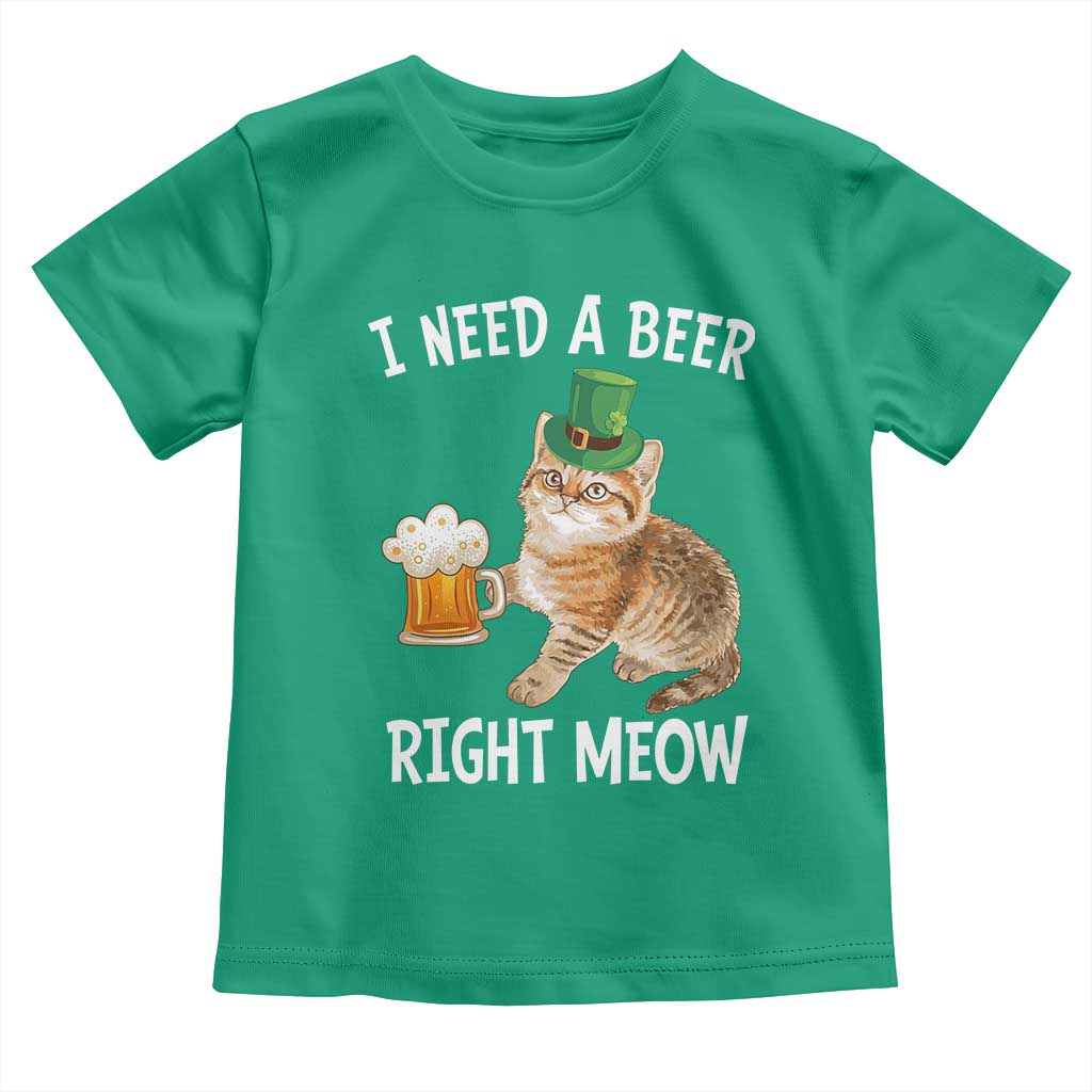 I Need A Beer Right Meow Funny Cat Drinking Joke Toddler T Shirt St Patricks Day Humor TS02 Irish Green Print Your Wear