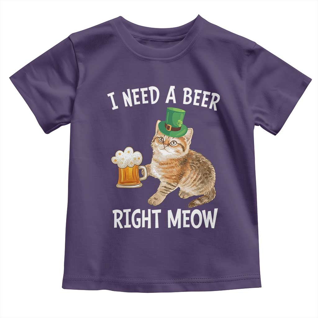 I Need A Beer Right Meow Funny Cat Drinking Joke Toddler T Shirt St Patricks Day Humor TS02 Purple Print Your Wear