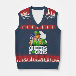 Cheers Fckers Funny Trump Irish Toast V-Neck Knit Sweater Vest St Patricks Day Drinking Humor TS02 Navy Red Print Your Wear