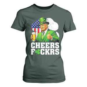 Cheers Fckers Funny Trump Irish Toast T Shirt For Women St Patricks Day Drinking Humor TS02 Dark Forest Green Print Your Wear