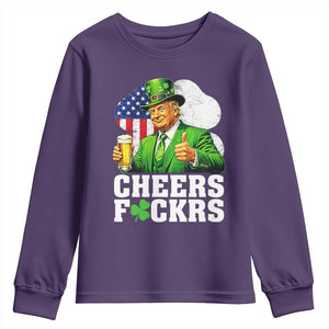 Cheers Fckers Funny Trump Irish Toast Youth Sweatshirt St Patricks Day Drinking Humor TS02 Purple Print Your Wear