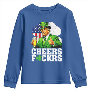 Cheers Fckers Funny Trump Irish Toast Youth Sweatshirt St Patricks Day Drinking Humor TS02 Royal Blue Print Your Wear