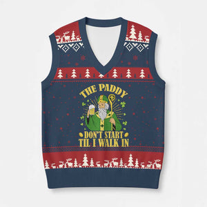 Funny Saint Patrick Drinking Beer Party Humor V-Neck Knit Sweater Vest The Paddy Don’t Start Til I Walk In St Patricks Day TS02 Navy Red Print Your Wear