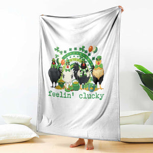 Funny St Patricks Day Chicken Shamrock Throw Blanket Feelin Clucky Hen Lucky Clover Pun Irish Humor TS02 Print Your Wear