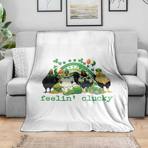 Funny St Patricks Day Chicken Shamrock Throw Blanket Feelin Clucky Hen Lucky Clover Pun Irish Humor TS02 Print Your Wear
