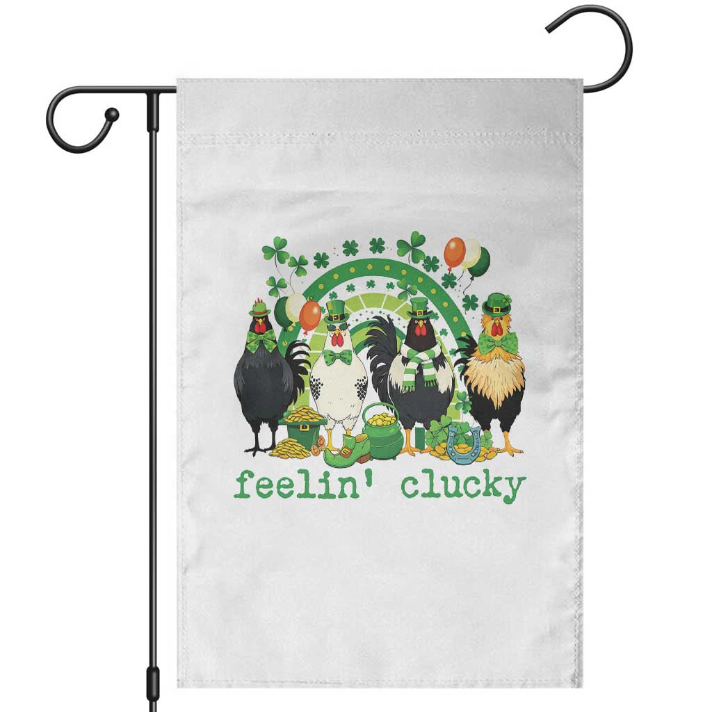 Funny St Patricks Day Chicken Shamrock Garden Flag Feelin Clucky Hen Lucky Clover Pun Irish Humor TS02 White Print Your Wear