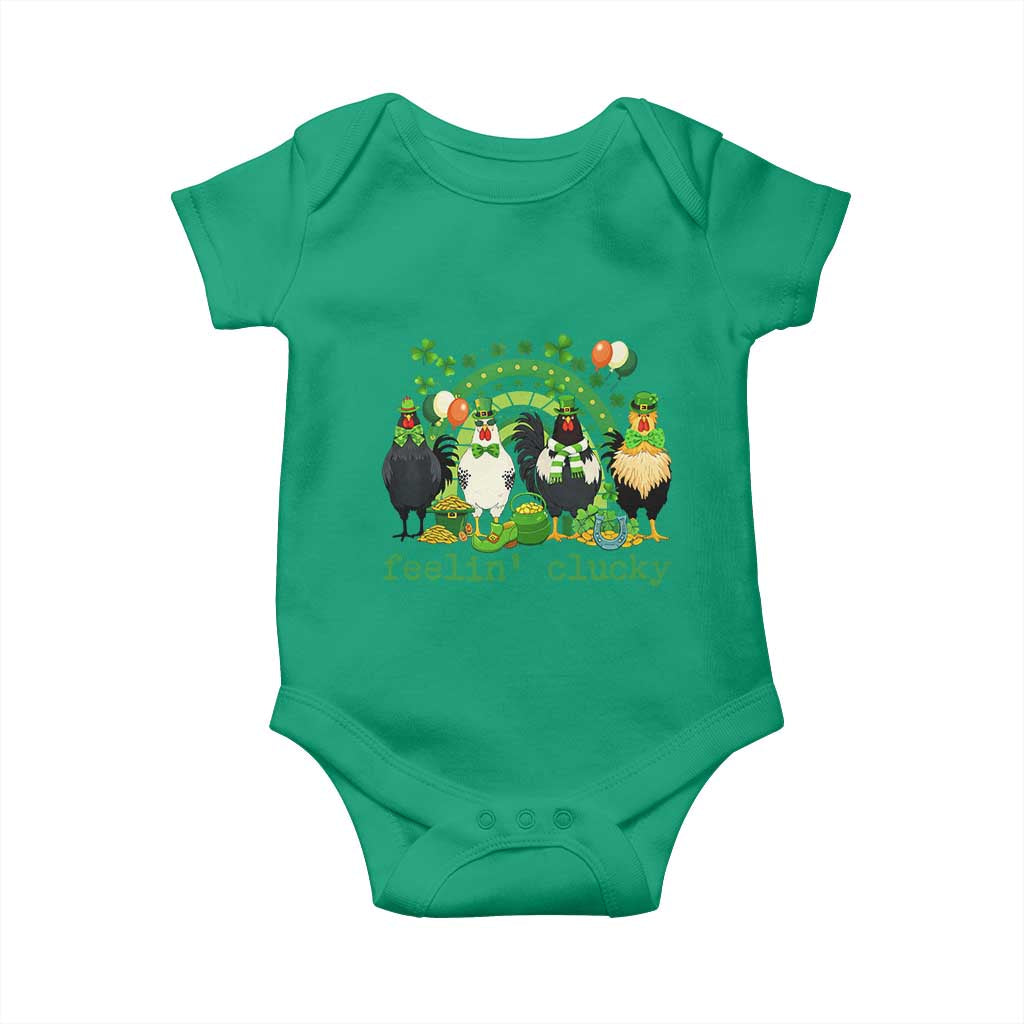 Funny St Patricks Day Chicken Shamrock Baby Onesie Feelin Clucky Hen Lucky Clover Pun Irish Humor TS02 Irish Green Print Your Wear