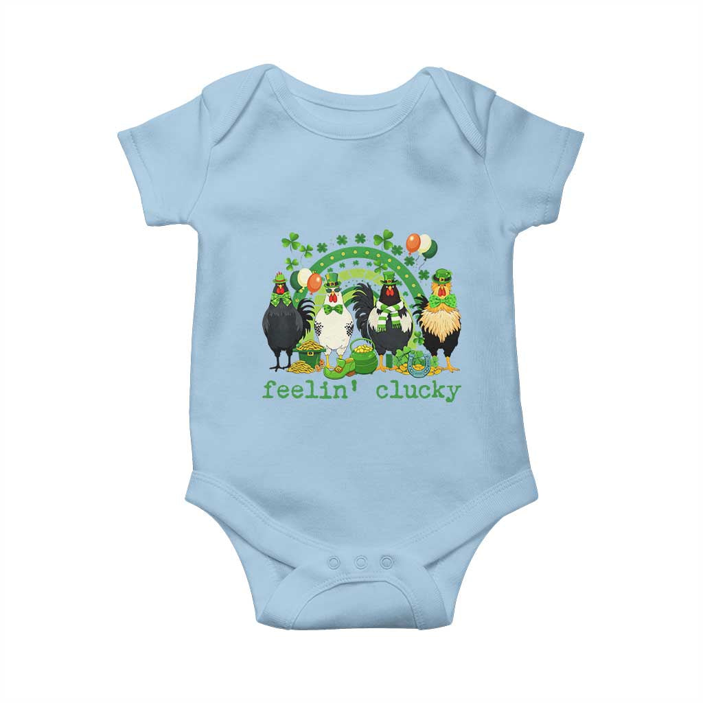 Funny St Patricks Day Chicken Shamrock Baby Onesie Feelin Clucky Hen Lucky Clover Pun Irish Humor TS02 Light Blue Print Your Wear