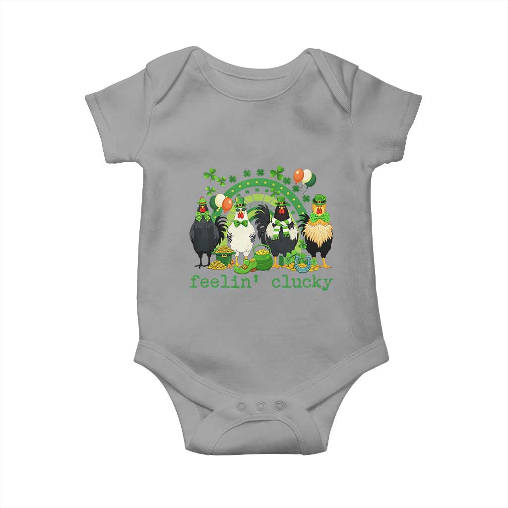 Funny St Patricks Day Chicken Shamrock Baby Onesie Feelin Clucky Hen Lucky Clover Pun Irish Humor TS02 Sport Gray Print Your Wear