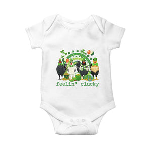 Funny St Patricks Day Chicken Shamrock Baby Onesie Feelin Clucky Hen Lucky Clover Pun Irish Humor TS02 White Print Your Wear
