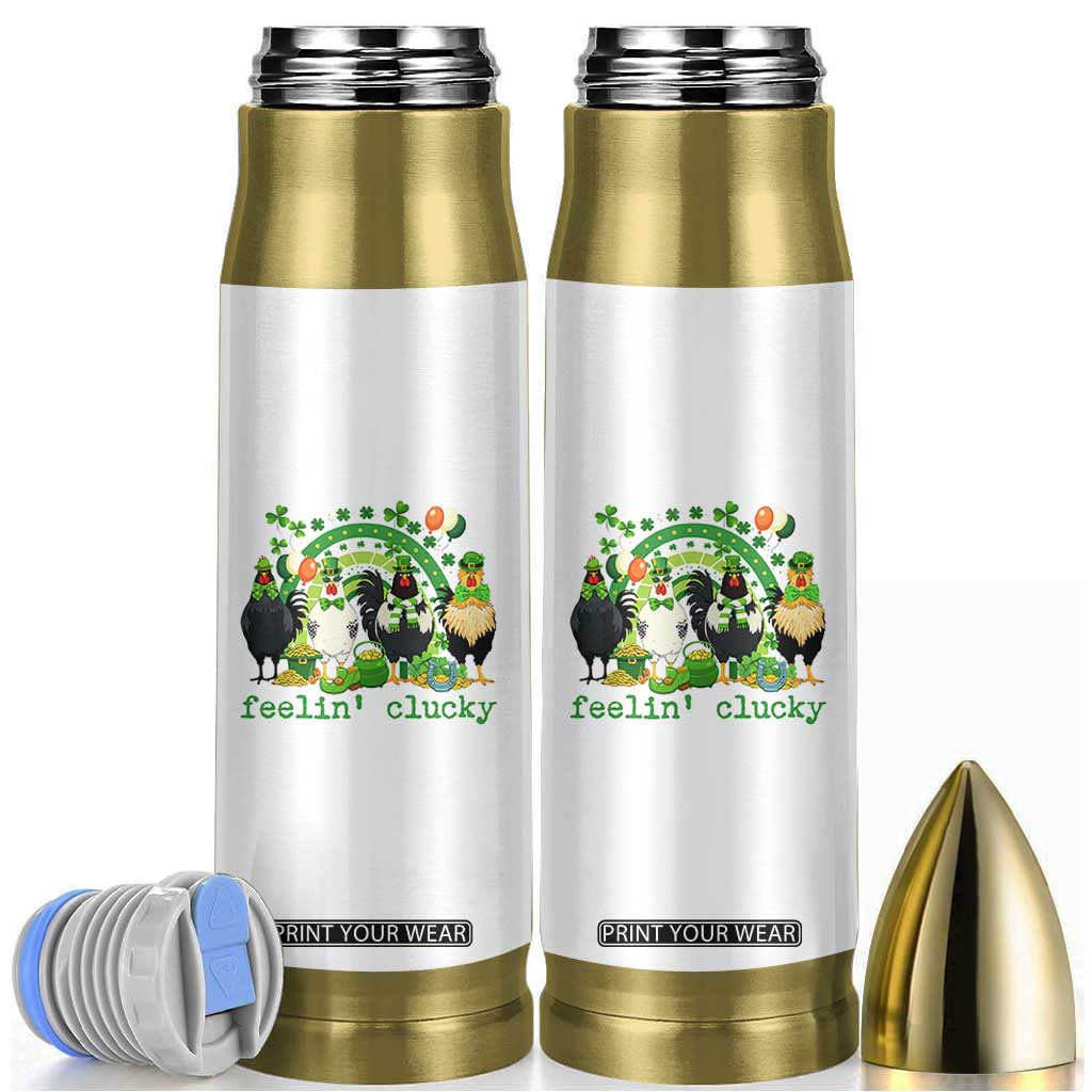 Funny St Patricks Day Chicken Shamrock Bullet Tumbler Feelin Clucky Hen Lucky Clover Pun Irish Humor TS02 White Print Your Wear