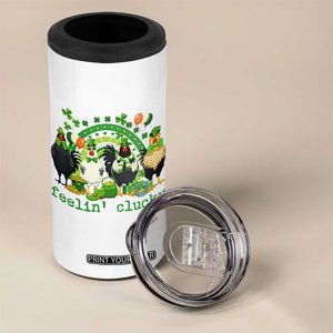 Funny St Patricks Day Chicken Shamrock 4 in 1 Can Cooler Tumbler Feelin Clucky Hen Lucky Clover Pun Irish Humor TS02 Print Your Wear
