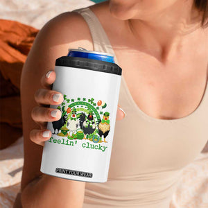 Funny St Patricks Day Chicken Shamrock 4 in 1 Can Cooler Tumbler Feelin Clucky Hen Lucky Clover Pun Irish Humor TS02 Print Your Wear