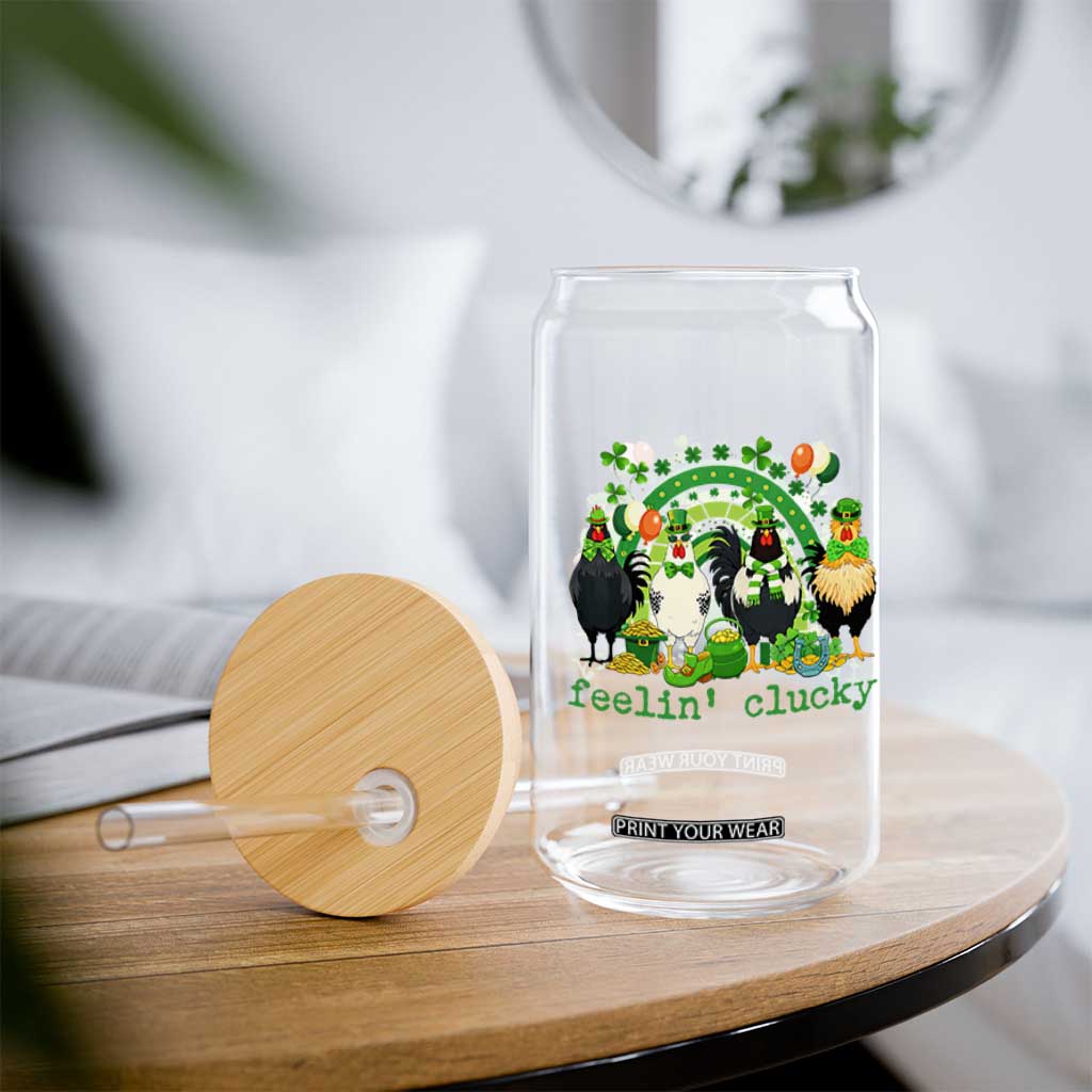 Funny St Patricks Day Chicken Shamrock Glass Can Feelin Clucky Hen Lucky Clover Pun Irish Humor TS02 Print Your Wear
