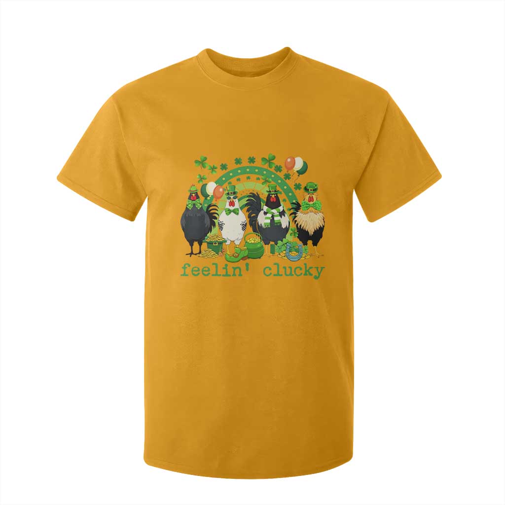 Funny St Patricks Day Chicken Shamrock T Shirt For Kid Feelin Clucky Hen Lucky Clover Pun Irish Humor TS02 Gold Print Your Wear