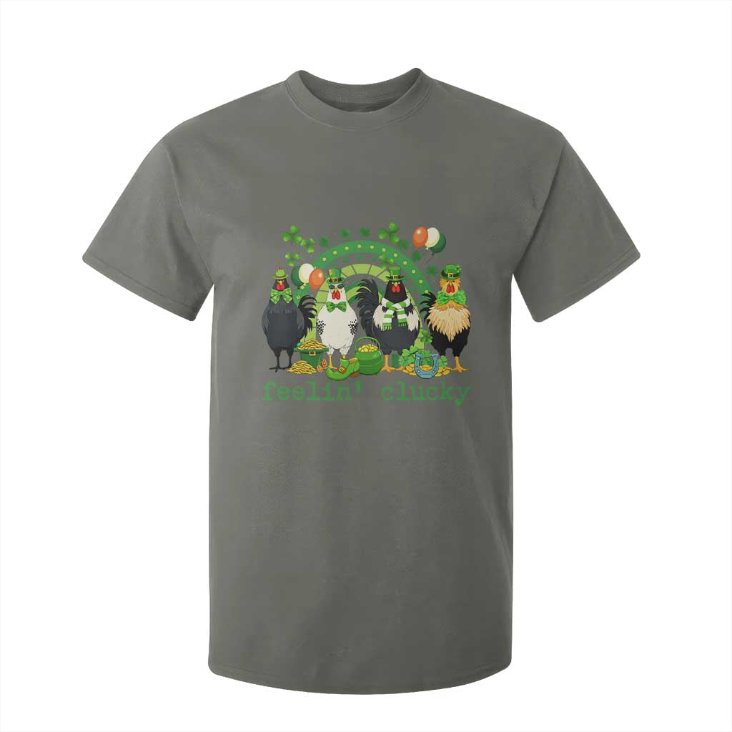 Funny St Patricks Day Chicken Shamrock T Shirt For Kid Feelin Clucky Hen Lucky Clover Pun Irish Humor TS02 Military Green Print Your Wear