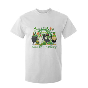 Funny St Patricks Day Chicken Shamrock T Shirt For Kid Feelin Clucky Hen Lucky Clover Pun Irish Humor TS02 White Print Your Wear