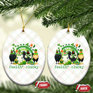 Funny St Patricks Day Chicken Shamrock Ceramic Ornament Feelin Clucky Hen Lucky Clover Pun Irish Humor TS02 Print Your Wear