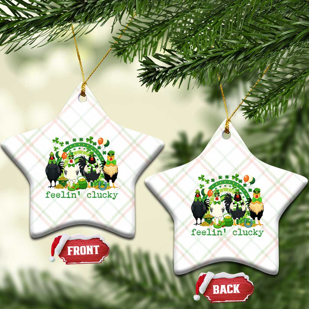 Funny St Patricks Day Chicken Shamrock Ceramic Ornament Feelin Clucky Hen Lucky Clover Pun Irish Humor TS02 Print Your Wear