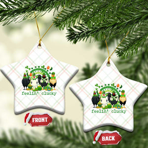Funny St Patricks Day Chicken Shamrock Ceramic Ornament Feelin Clucky Hen Lucky Clover Pun Irish Humor TS02 Print Your Wear
