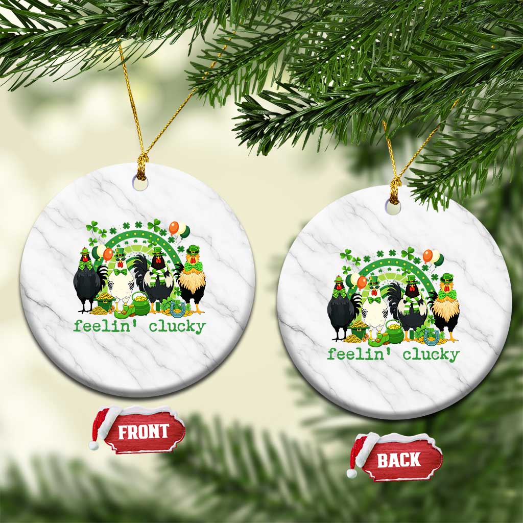 Funny St Patricks Day Chicken Shamrock Ceramic Ornament Feelin Clucky Hen Lucky Clover Pun Irish Humor TS02 1pc White Marble Print Your Wear